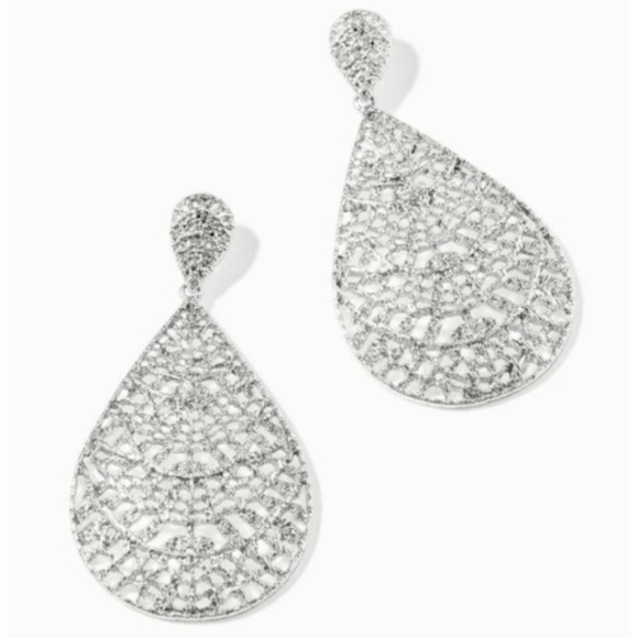 Stella & Dot | Silver Thea Lace Chandelier Statement Earrings - Picture 2 of 5
